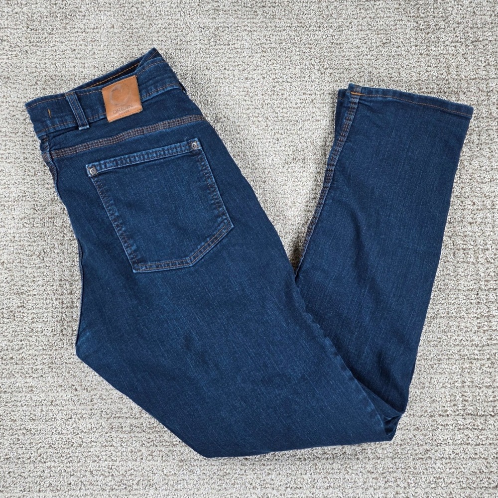 Origin Maine Mens Taper Stretch Jeans Dark Wash Blue Denim Made in USA 34x32